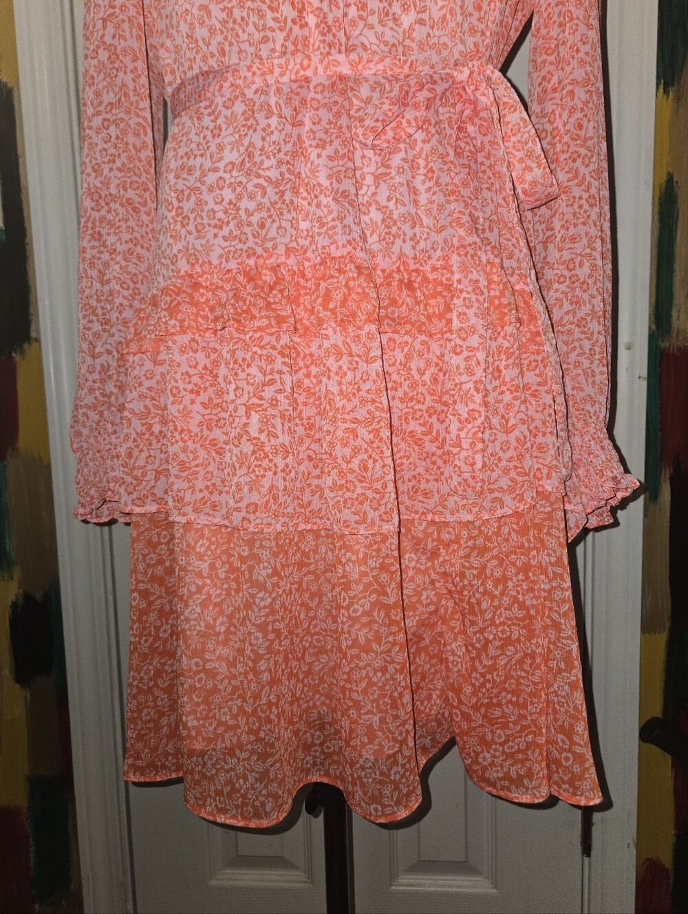 Draper James Brandi Tie Waist Pink Sheer Tiered Tie Waist Midi Dress Small - Picture 2 of 8